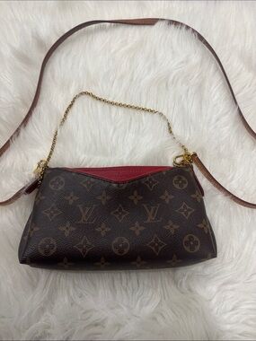 Louis Vuitton Monogram Canvas Shoulder Bag with Red Trim
